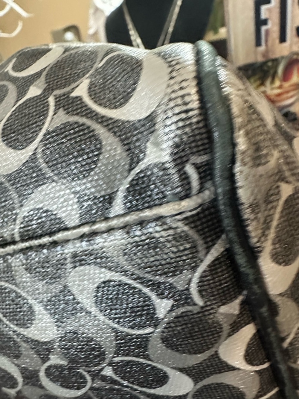 Coach Rehab Signature Monogram Satchel in Black and Gray - Picture 4 of 16